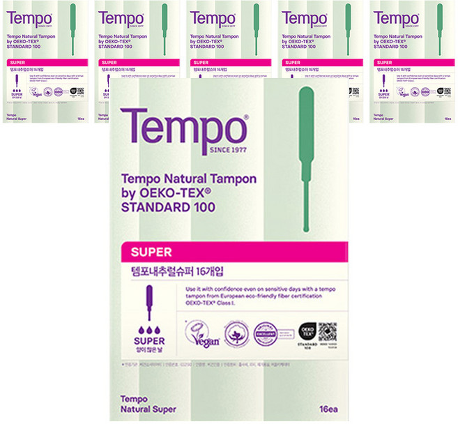 템포 내추럴 탐폰, 슈퍼, 16개입, 6개