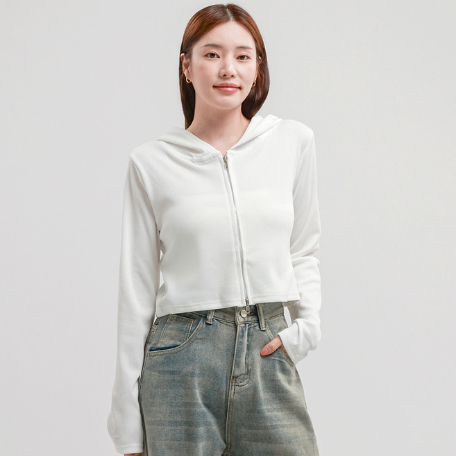 Elsso 修身版半短版羅紋連帽雙向拉鍊外套