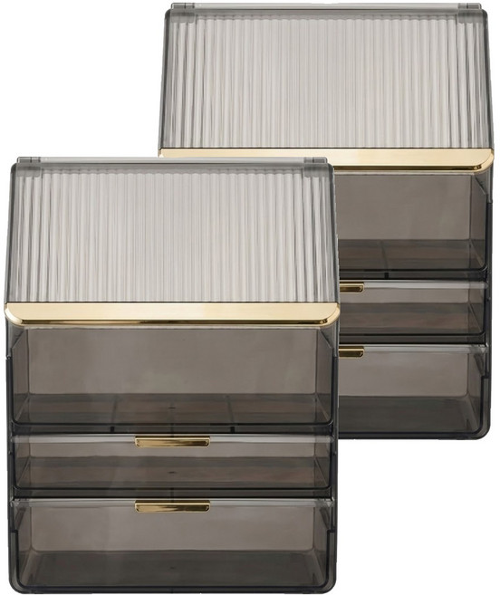 KOLKO 防塵典雅化妝品收納盒 A0052-1, 晶透黑, 2個