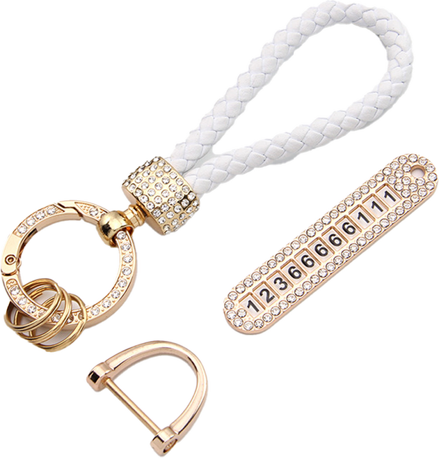 블링블링 전화번호 자동차 백참 열쇠고리, 골드 + 화이트, 1개