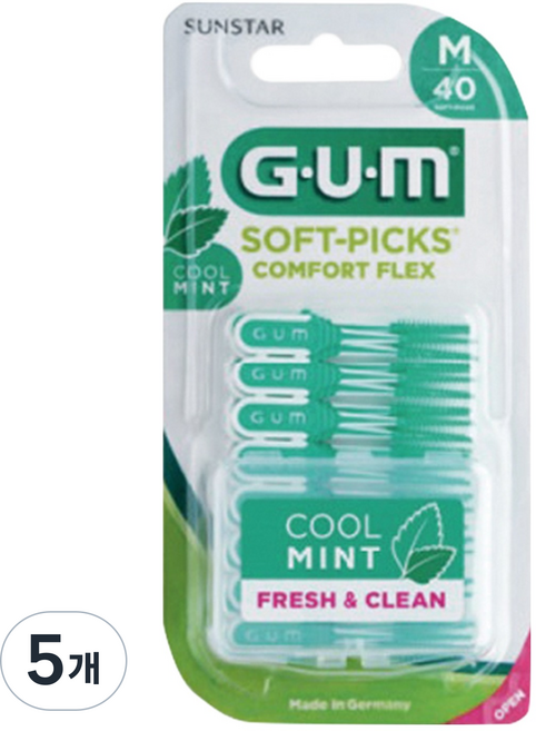 SUNSTAR 三詩達 G.U.M Soft-Picks Comfort-Flex 薄荷味牙間刷, 40入, 5個, 1mm