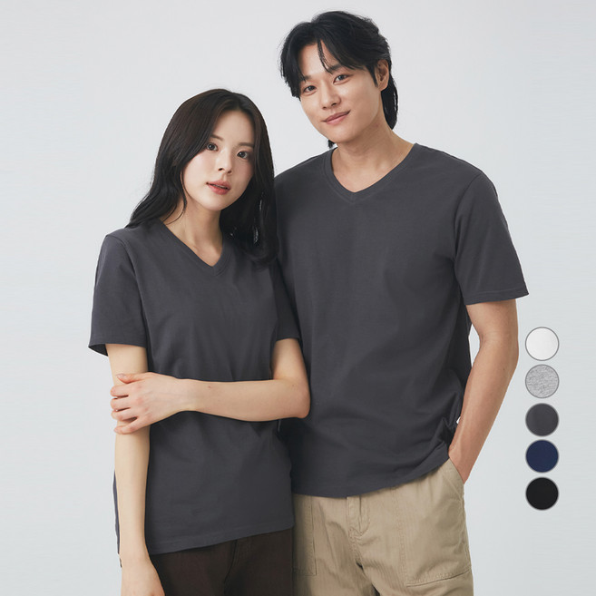 캐럿 남녀공용 통기성 브이넥 반팔 티셔츠 5컬러