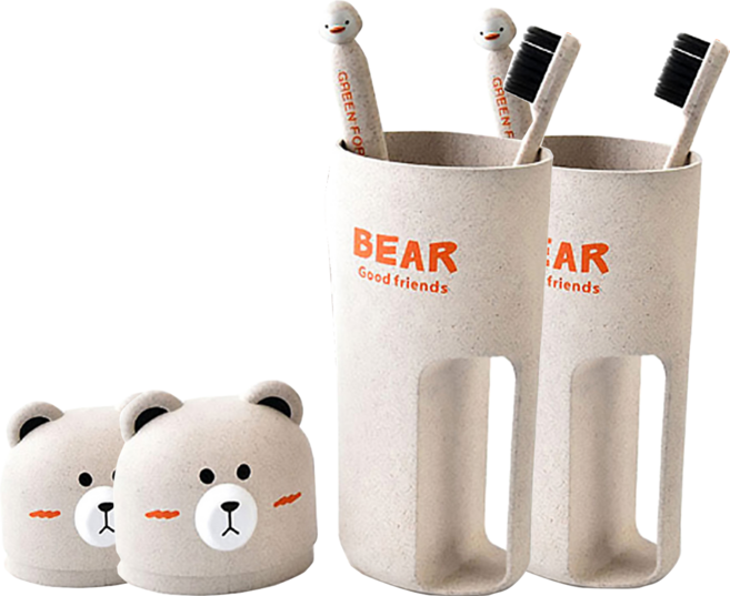 알럽홈 칫솔 베어컵 세트, 베이지, 2개
