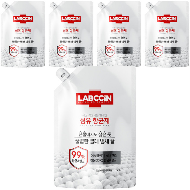 랩신 섬유 항균제 상쾌한 솔잎향 리필, 1.2L, 5개