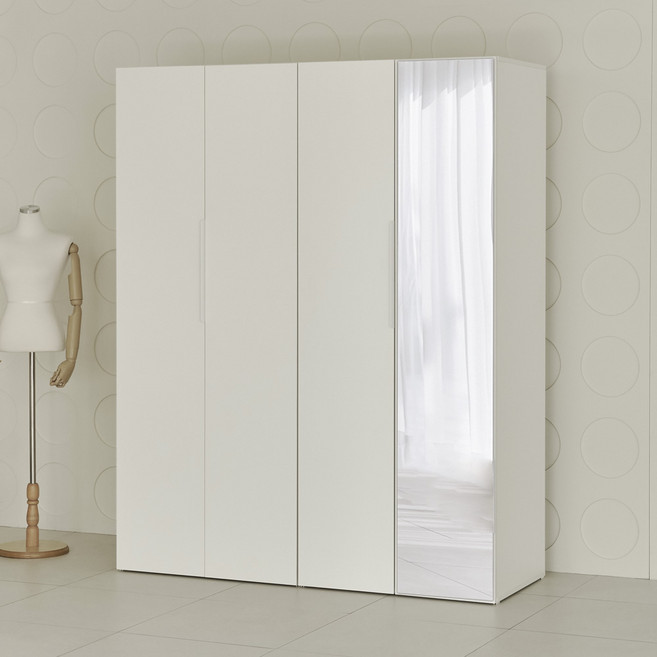 웰퍼니쳐 카린 2단 행거형 + 2단 행거형 거울도어 높은 옷장세트, 화이트