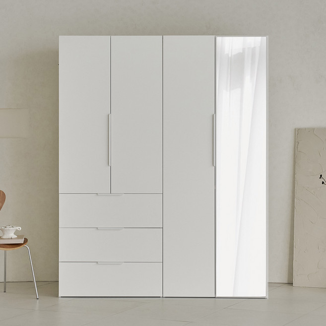 웰퍼니쳐 카린 2단 행거형 거울도어 + 3단 서랍장 높은 옷장세트, 화이트