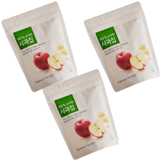 올가홀푸드 유아용 100% 순수한 사과칩, 3개, 12g