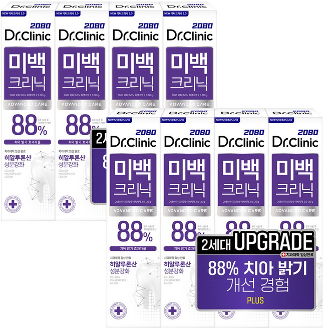 2080 닥터크리닉 미백 치약 투, 120g, 8개