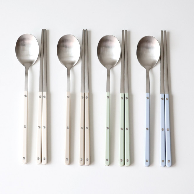 카모메키친 스크래치 없는 라비즈 4인 수저세트, 아이보리, 베이지, 민트, 라이트블루, 1세트, 숟가락 4p + 젓가락 4p