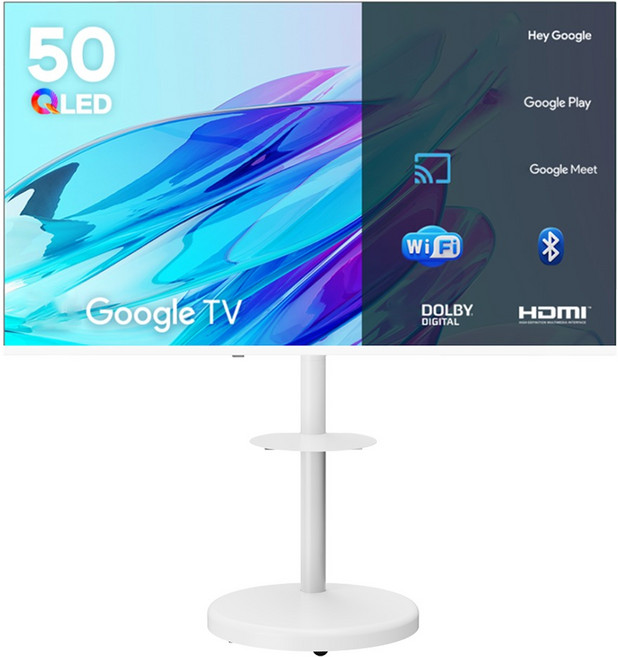 이노스 4K UHD QLED TV 화이트에디션 + FS-30 대형 무빙 TV 스탠드 화이트 세트, 127cm(50인치), 스탠드형, 고객직접설치