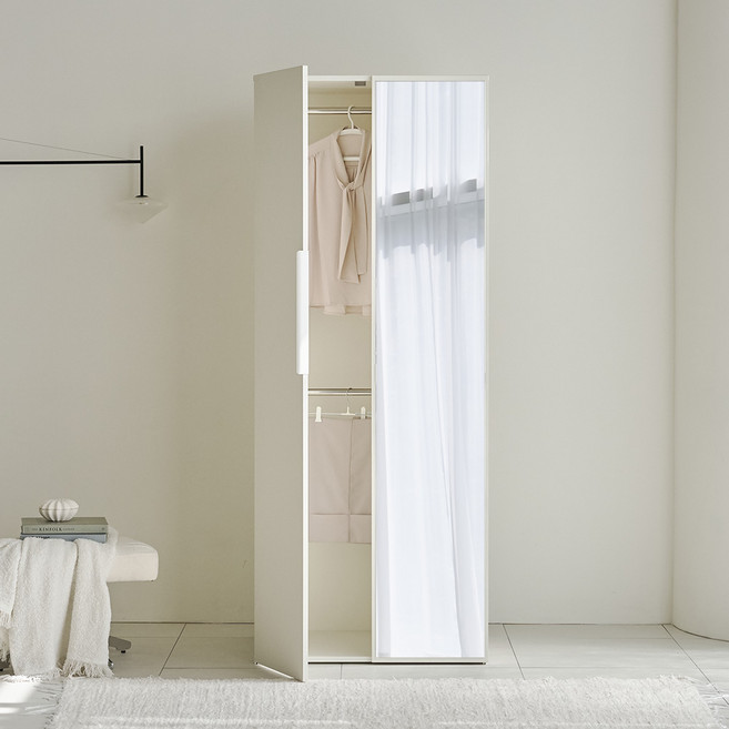 웰퍼니쳐 카린 2단 행거형 거울도어 높은 옷장, 매트아이보리