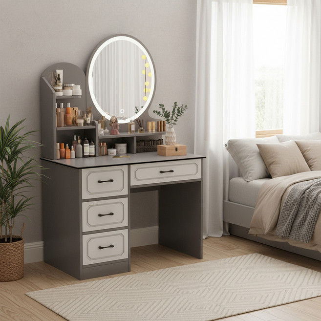 068-SY 梳粧檯園鏡帶燈 132 x 80 x 37cm 18kg, 灰色