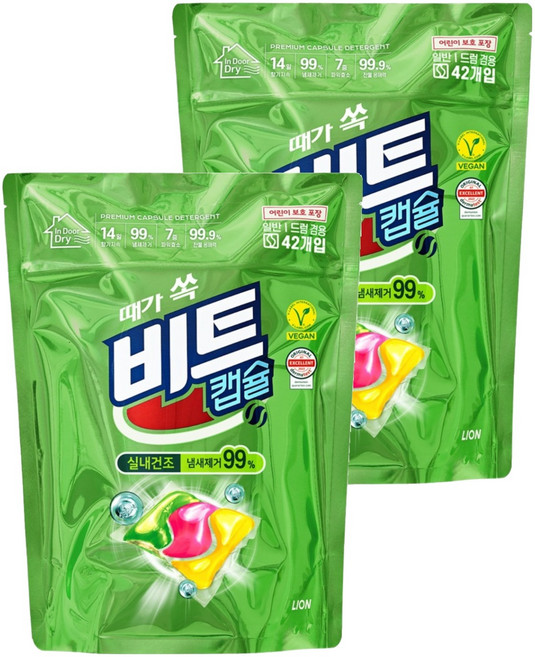 비트 캡슐 실내건조 캡슐세제 그린 플로럴향, 42개입, 2개