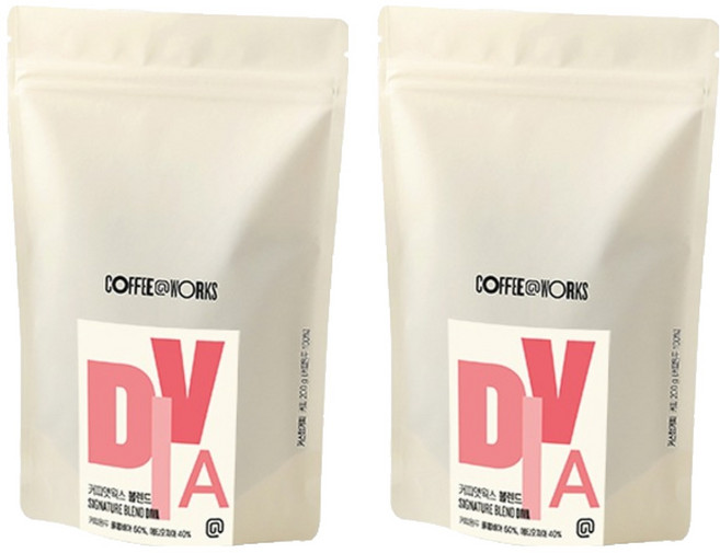커피앳웍스 디바 커피원두, 200g, 홀빈(분쇄안함), 2개