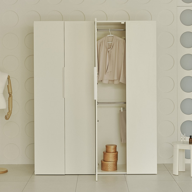 웰퍼니쳐 카린 1단 행거형 + 2단 행거형 높은 옷장세트, 매트아이보리