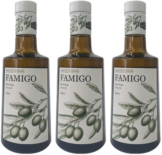파미고 엑스트라 버진 올리브 오일, 500ml, 3개