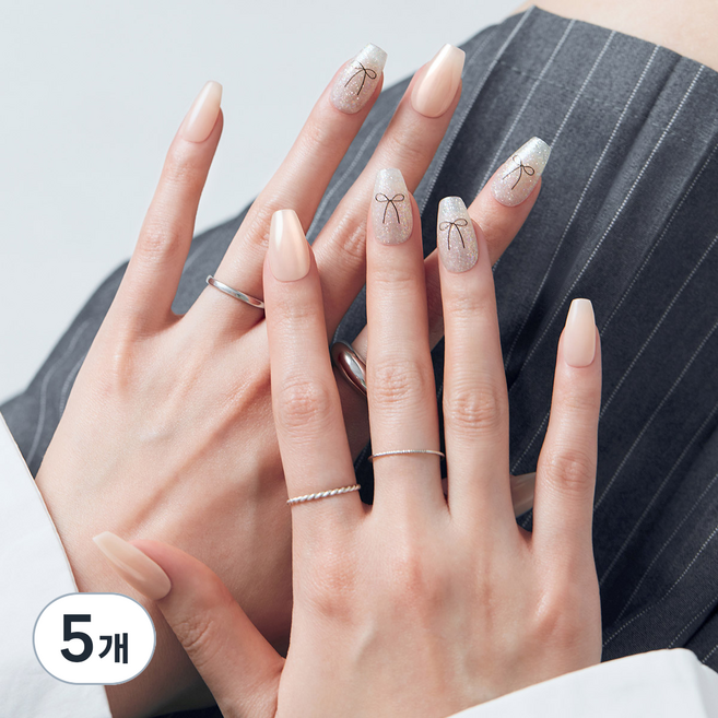 데싱디바 매직프레스 이터널 리본 네일팁, 5개, 누드베이지