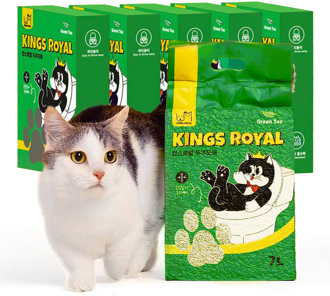 킹스로얄 고양이 두부모래 가는입자, 7L, 6개, 녹차향