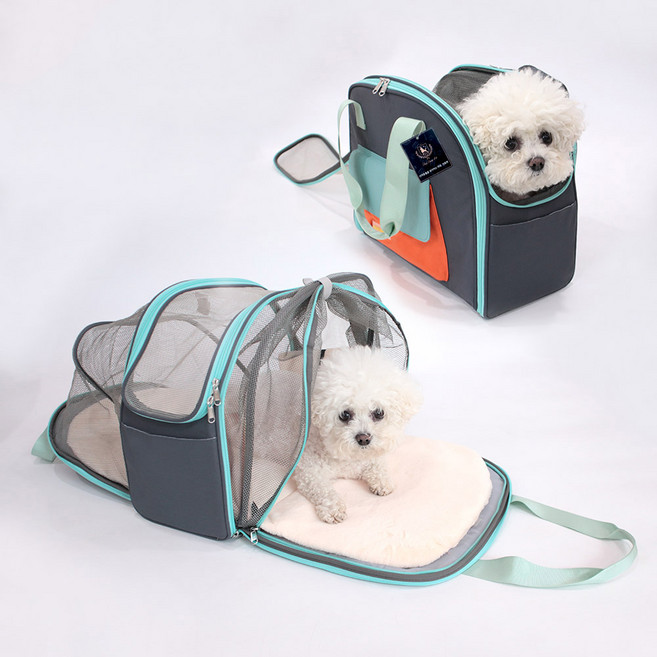 딩동펫 반려동물 플러피 메쉬 확장형 이동가방, 그레이, 1개