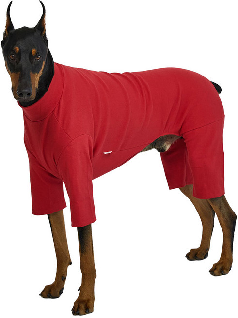 럭키페터 강아지 스탠다드 아이쥐옷 올인원 파자마, 레드, 1개