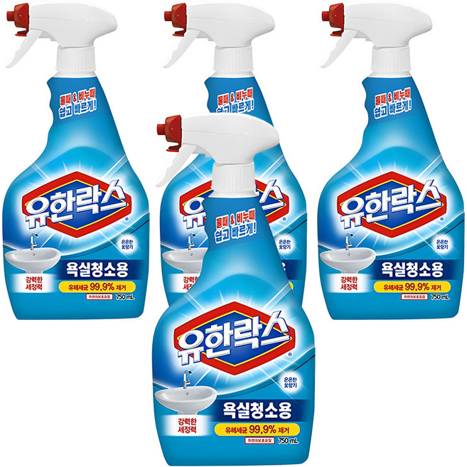 유한락스 욕실청소용 세정제, 750ml, 4개