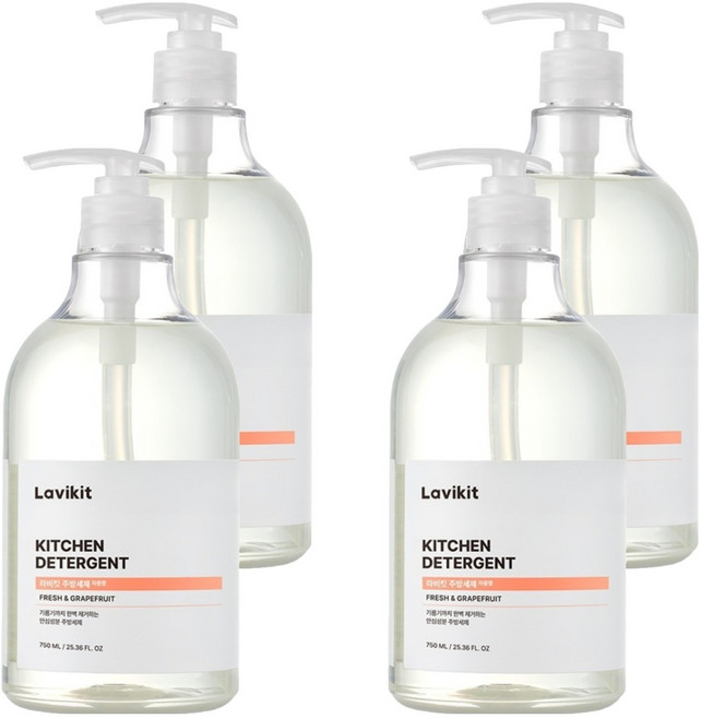 라비킷 주방세제 자몽향, 750ml, 4개