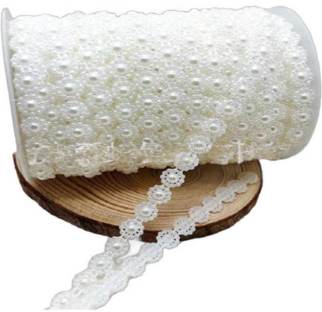 마다꾸미 롤장식 줄 비드 체인 구슬 25m, 화이트, 1세트