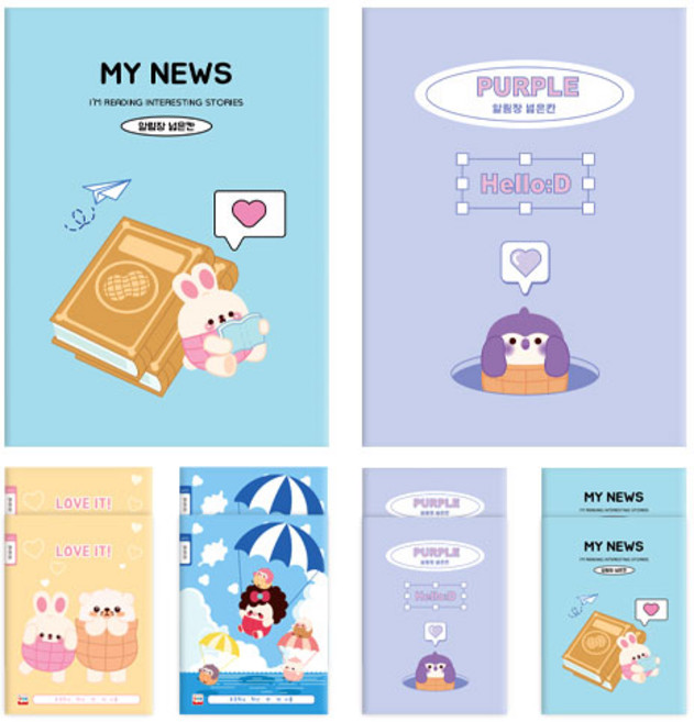 다다 피넛패밀리 알림장 넓은칸 슬림초등노트 2종 x 5p 세트, 혼합색상, 1세트