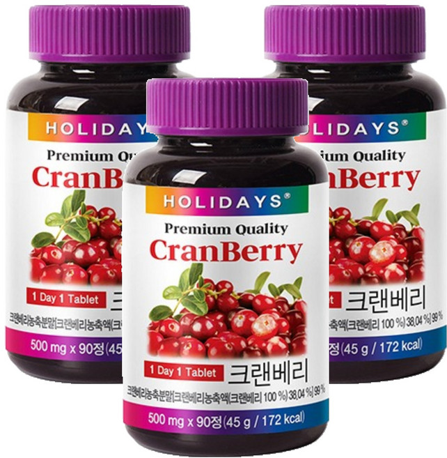 홀리데이즈 프리미엄 크랜베리 타블렛, 90정, 3개