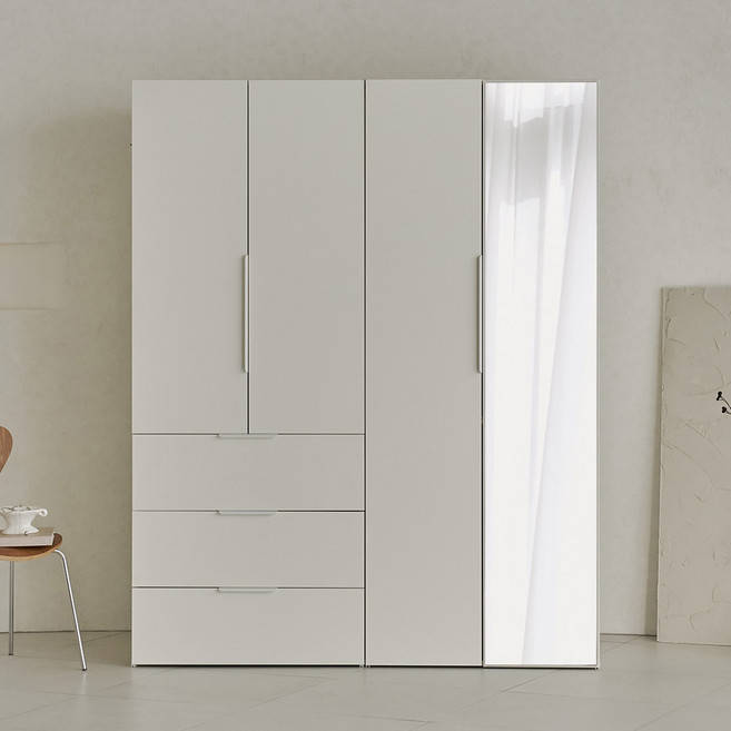 웰퍼니쳐 카린 2단 행거형 거울도어 + 3단 서랍장 높은 옷장세트, 매트아이보리