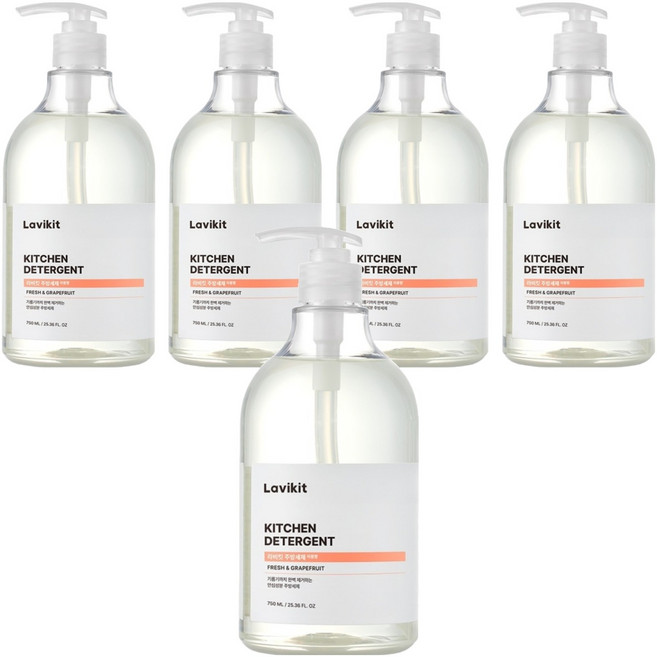 라비킷 주방세제 자몽향, 750ml, 5개