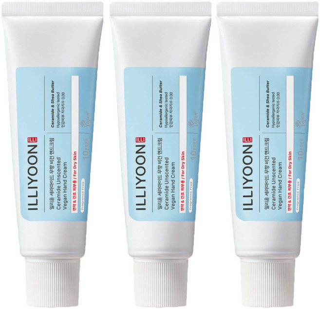 일리윤 세라마이드 비건 핸드크림 무향, 50ml, 3개