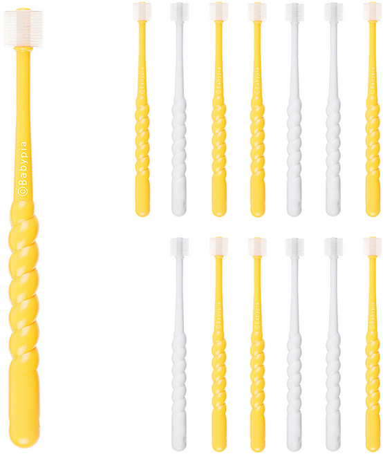 예꼬맘 360도 1단계 영유아칫솔, 옐로우, 7개입, 2개