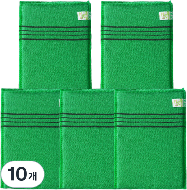 꾸지 고급 때밀이 이태리 타월, 그린, 10개, 1개입