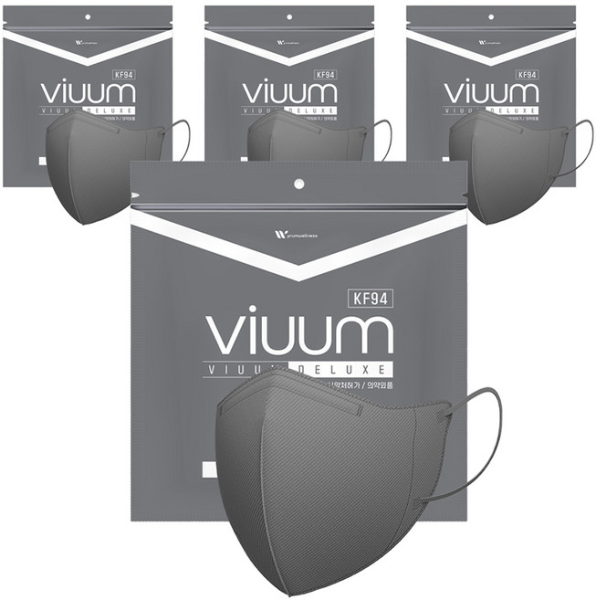 viuum 디럭스 컬러마스크 대형 KF94, 25개입, 4개, 그레이