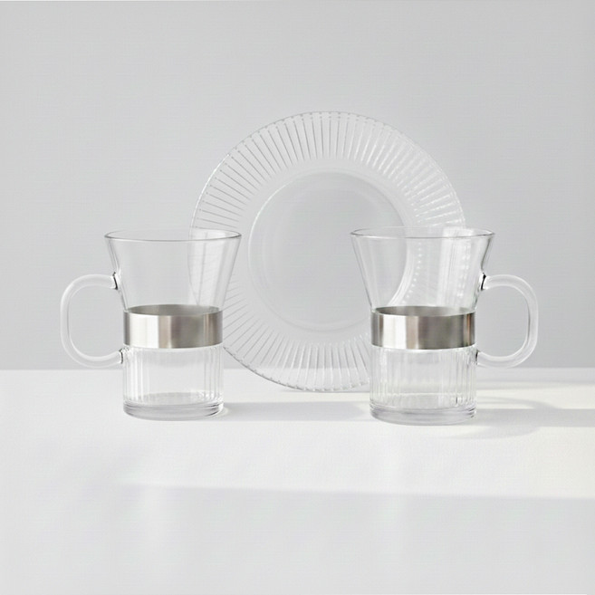 카모메키친 플리츠 유리접시 + 머그컵 2p 세트, 투명, 1세트