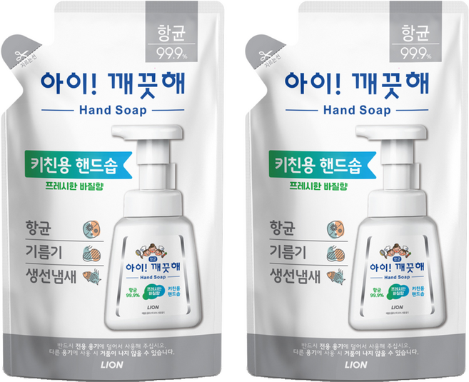아이깨끗해 키친용 핸드솝 프레시한 바질향 리필형, 200ml, 2개