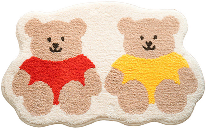 홈 거실 카페트 곰돌이 미니 러그, 레드옐로우곰