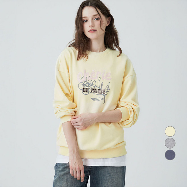 ELLEPARIS 여성용 꽃 일러스트 볼드 레터링 스웻셔츠