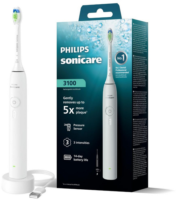 필립스 소닉케어 3100 시리즈 전동칫솔, HX4031/21, 화이트, 1개