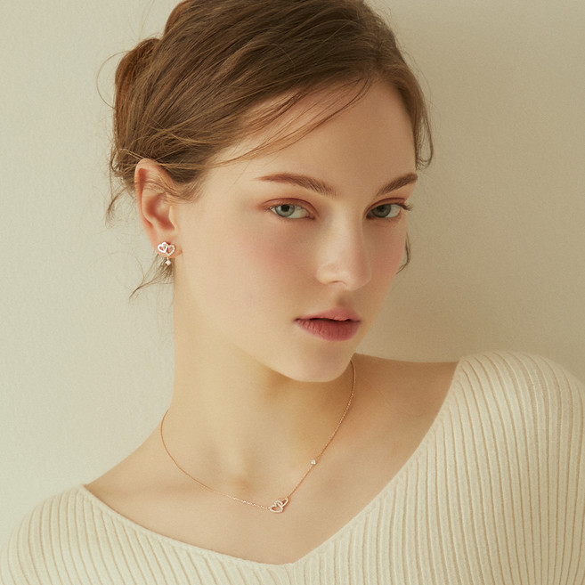 제이에스티나 여성용 DOUBLE HEART 목걸이 + 쇼핑백 + 메시지카드