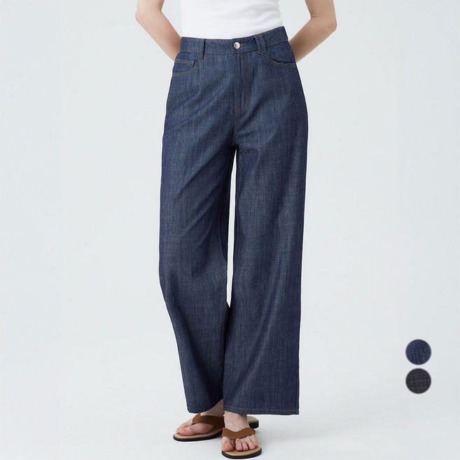 ELLEPARIS 여성용 리넨라이크 경량 데님 와이드 팬츠