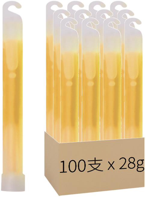 精包裝六吋螢光棒 15 x 1cm 28g 100支, 黃色, 1盒