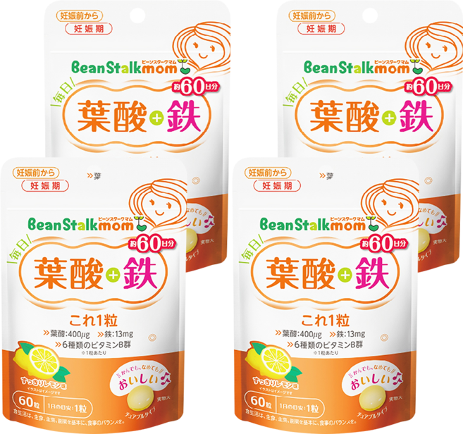 SNOW 雪印 Bean Stalk 葉酸鐵營養錠, 60顆, 1g, 4包