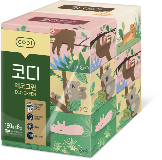 코디 에코그린 각티슈 2겹, 180개입, 6개