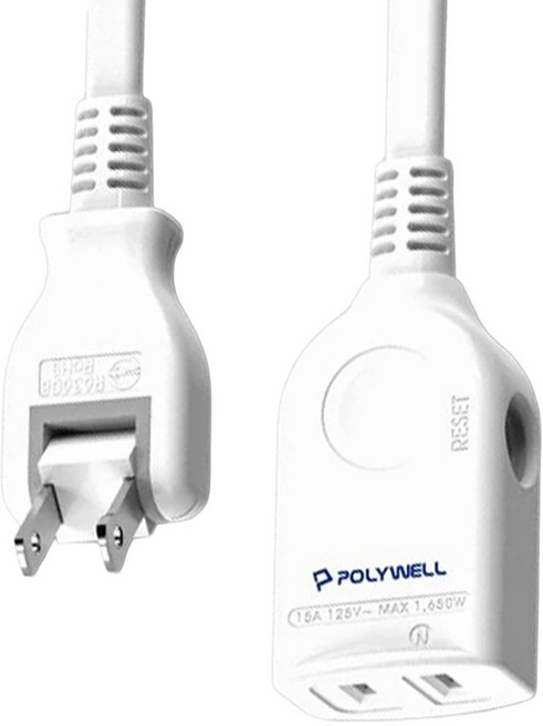 POLYWELL 寶利威爾 2P中繼型電源延長線, 1.8m, 白色, 1條
