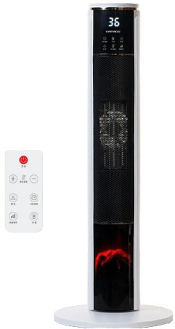 대우어플라이언스 벽난로 불멍 PTC 타워형 리모컨 전기 온풍기, 화이트, DEH-PT2033R