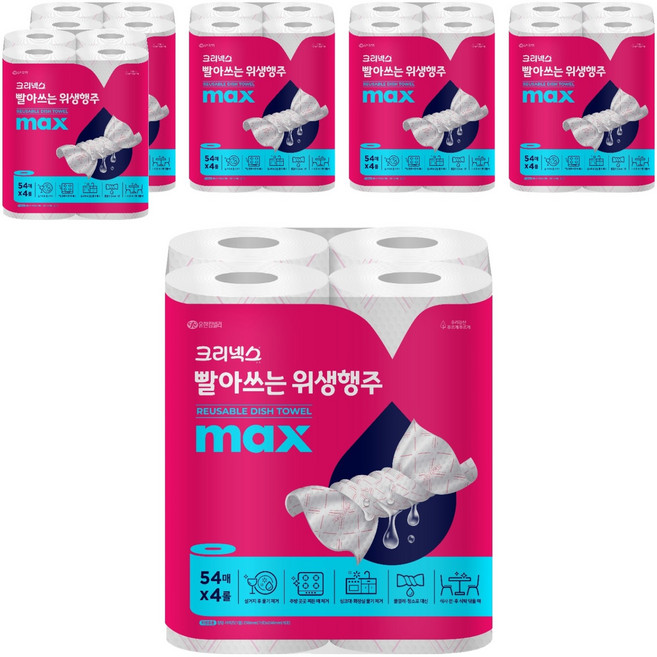 크리넥스 빨아쓰는 위생행주 MAX 핑크 54매, 4롤, 6개
