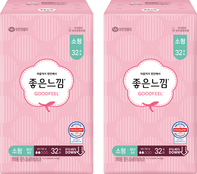 좋은느낌 오리지널 울트라슬림 생리대 날개형, 소형, 32개입, 2개
