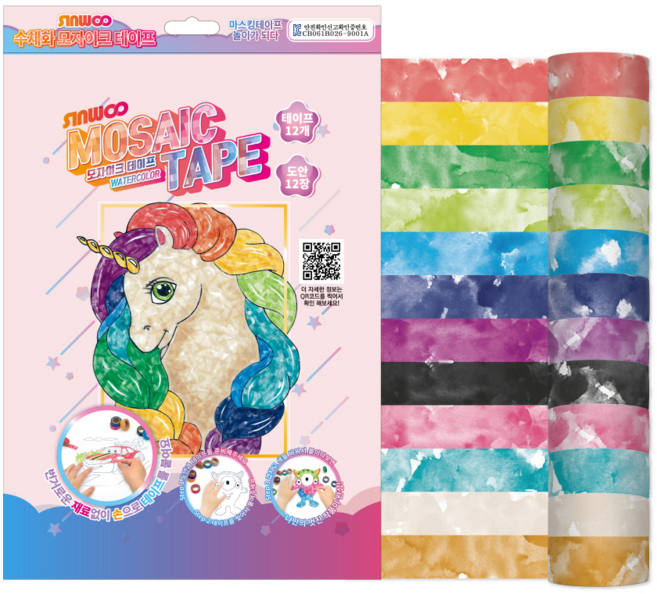 신우 모자이크 마스킹테이프 12색+도안12장, 수채화, 1세트